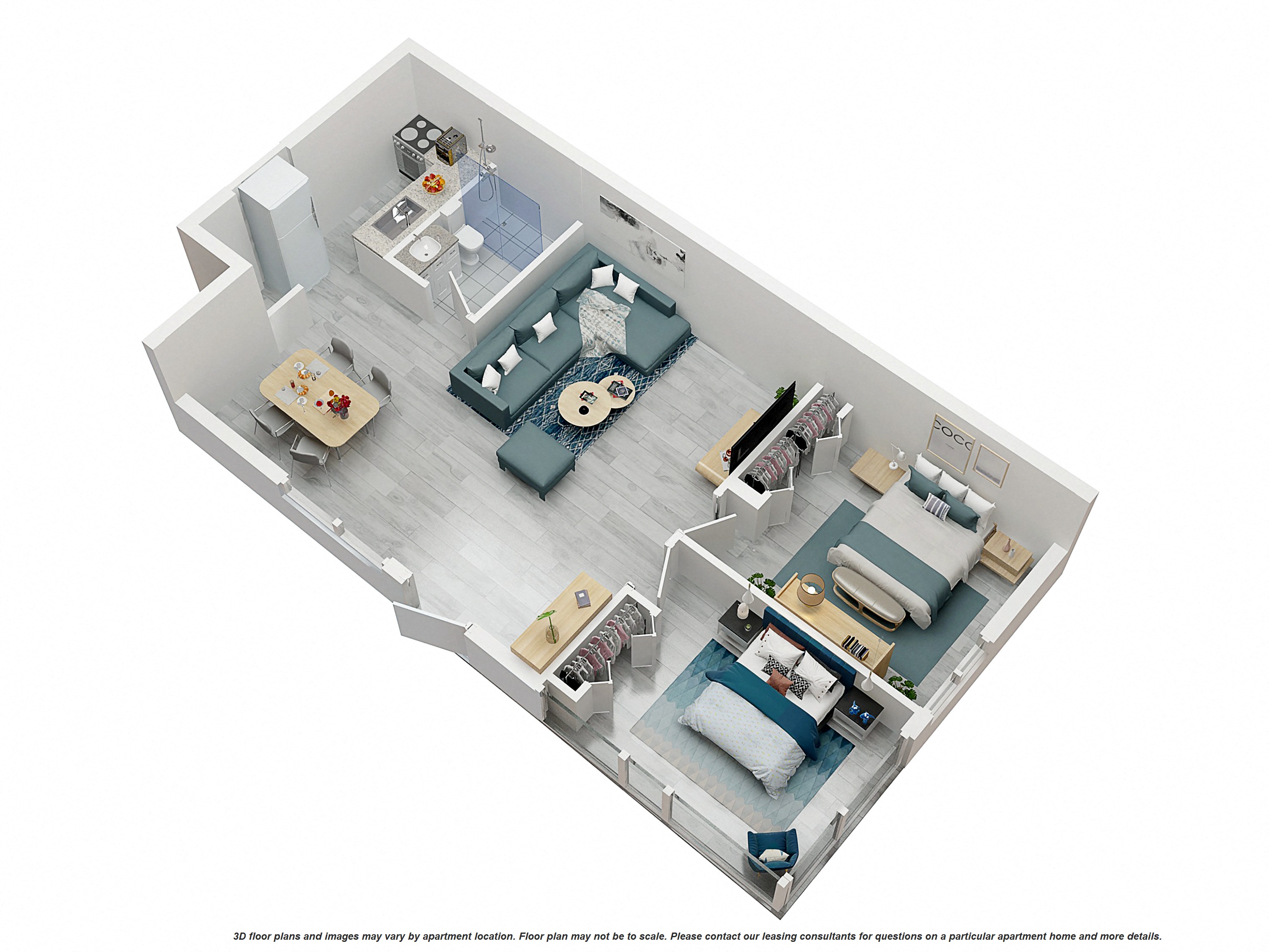 Floor plan for 2 beds, 1 bath, 782 sqft